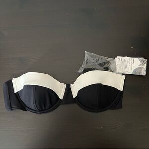 Volcom Bra Top Womens XS Black White Simply Rib Bandeau Bikini Swim